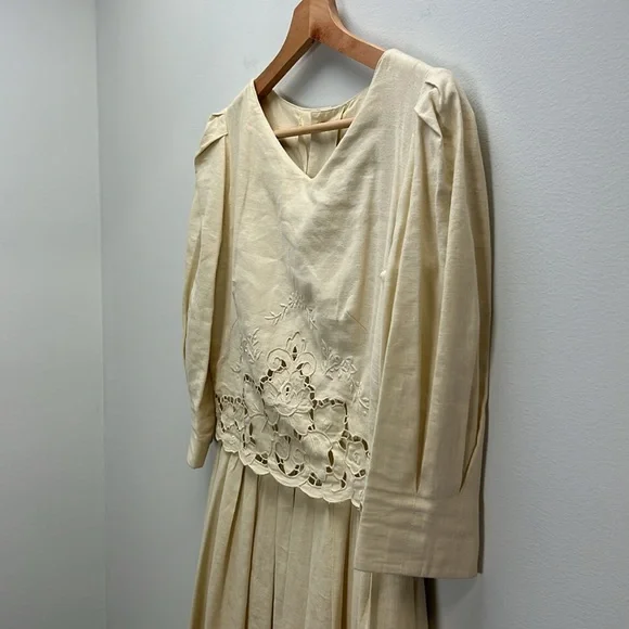 Vintage Lanz Original Cottagecore Maxi Dress Linen Cream Prairie Wedding Size 6 - Picture 5 of 12